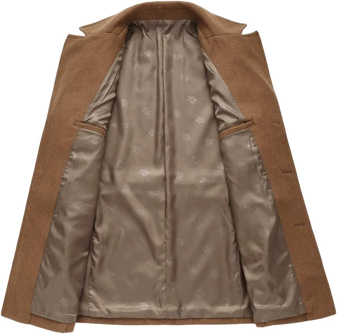chouyatou Men's Classic Notched Collar Double Breasted Wool Blend Pea Coat