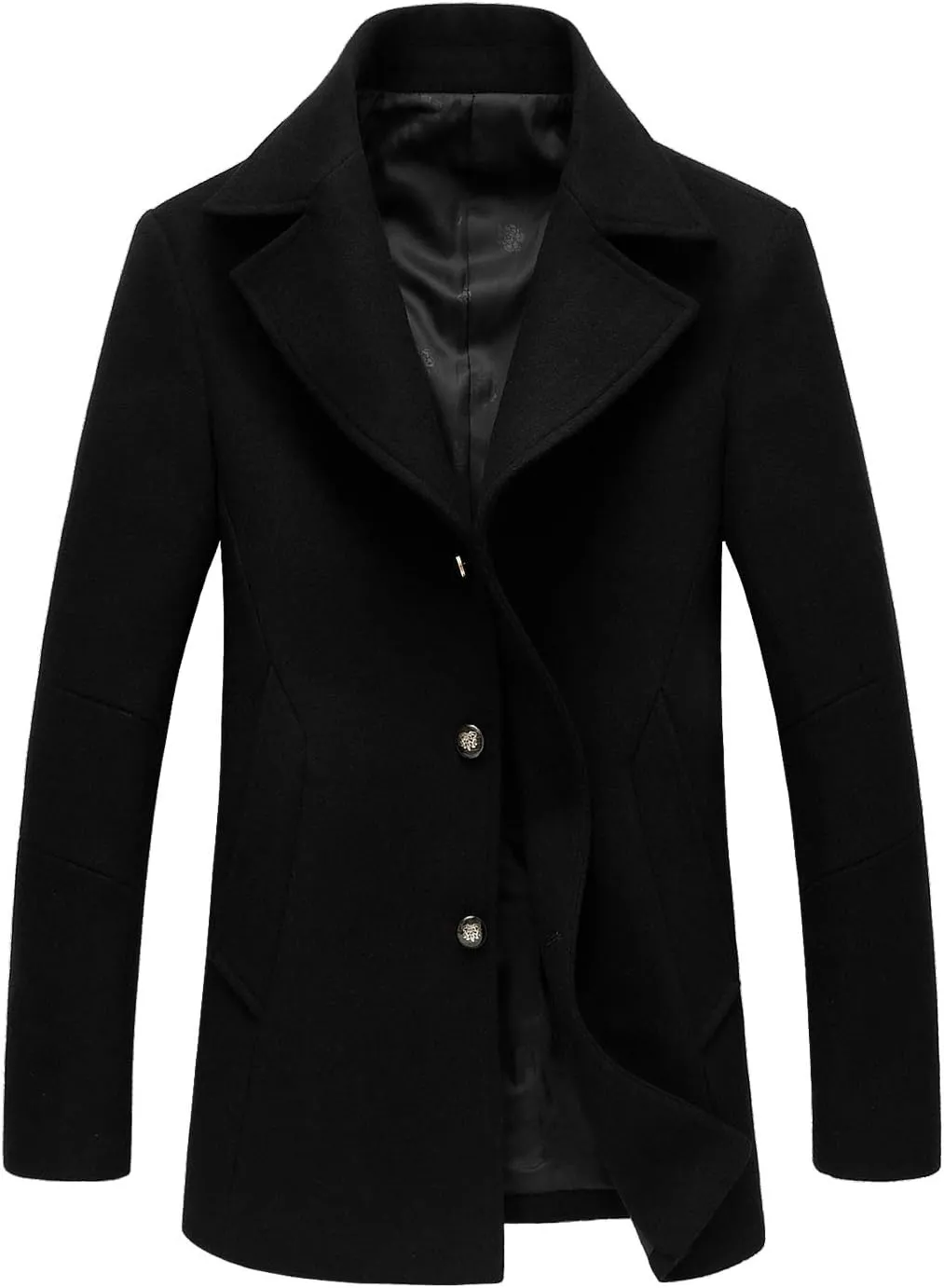 chouyatou Men's Classic Notched Collar Double Breasted Wool Blend Pea Coat