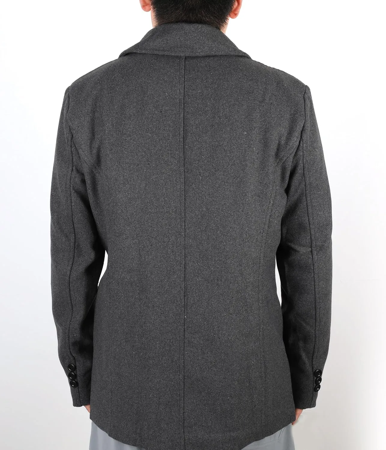 chouyatou Men's Classic Notched Collar Double Breasted Wool Blend Pea Coat