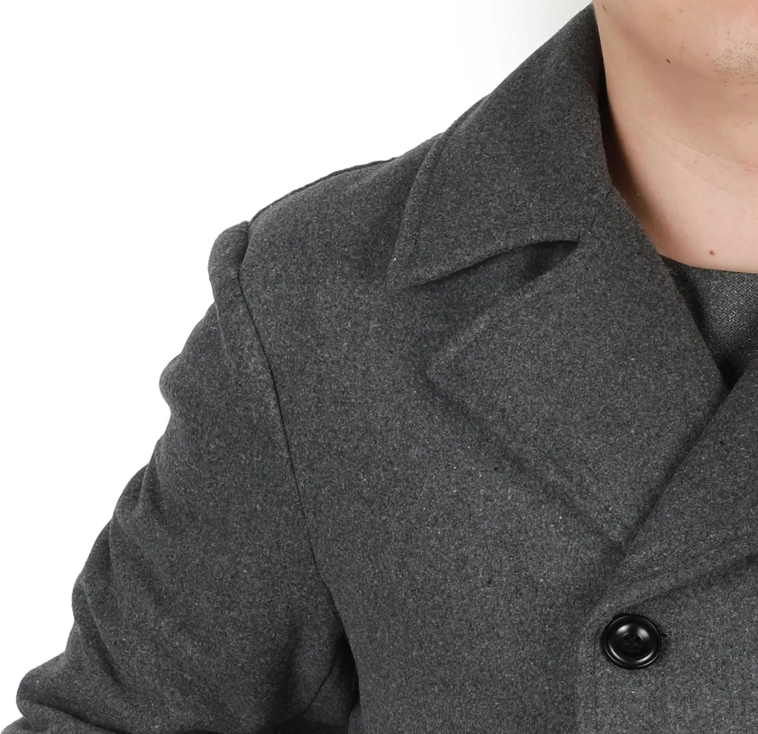 chouyatou Men's Classic Notched Collar Double Breasted Wool Blend Pea Coat