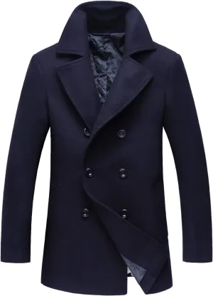 chouyatou Men's Classic Notched Collar Double Breasted Wool Blend Pea Coat