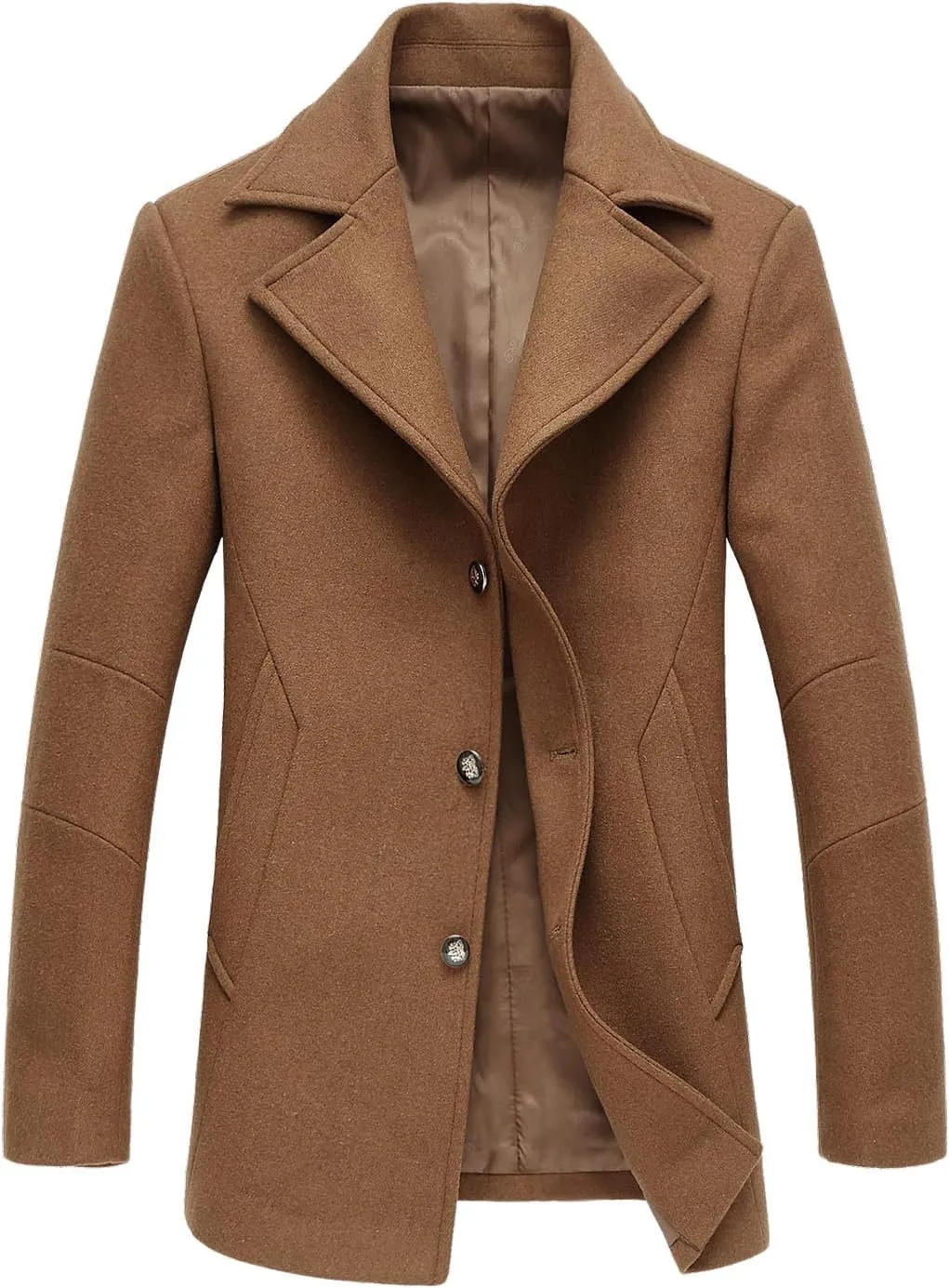 chouyatou Men's Classic Notched Collar Double Breasted Wool Blend Pea Coat