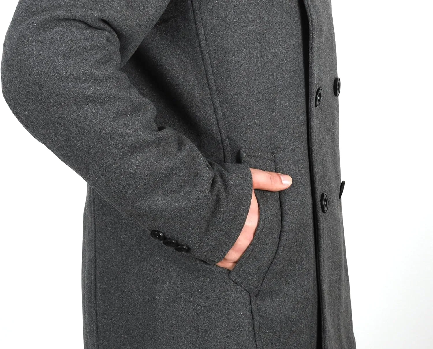 chouyatou Men's Classic Notched Collar Double Breasted Wool Blend Pea Coat