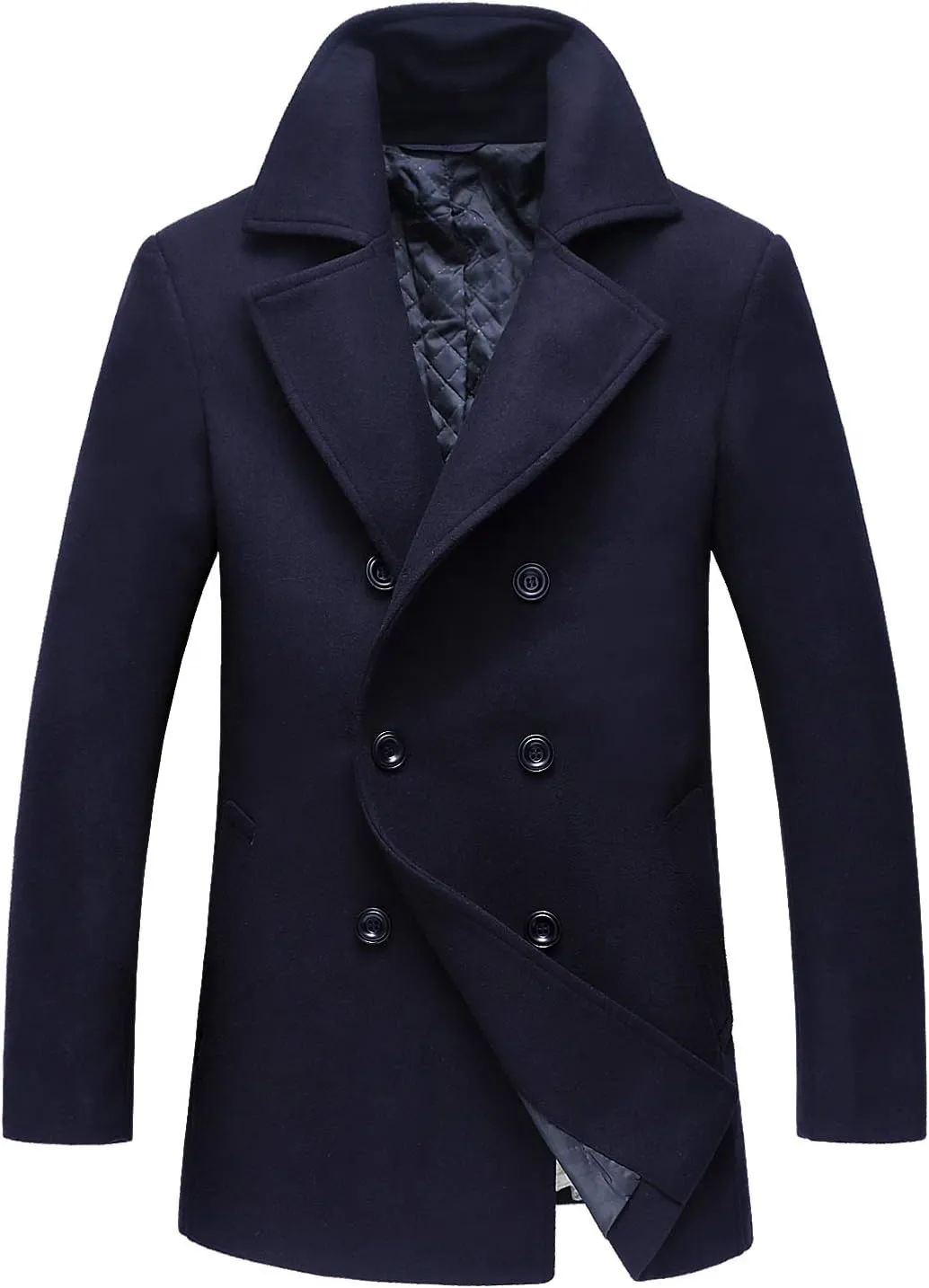 chouyatou Men's Classic Notched Collar Double Breasted Wool Blend Pea Coat