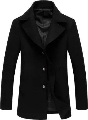 chouyatou Men's Classic Notched Collar Double Breasted Wool Blend Pea Coat
