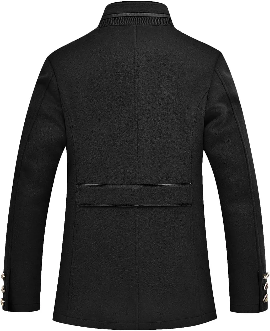 chouyatou Men's Gentle Band Collar Single Breasted Wool Blend Pea Coat