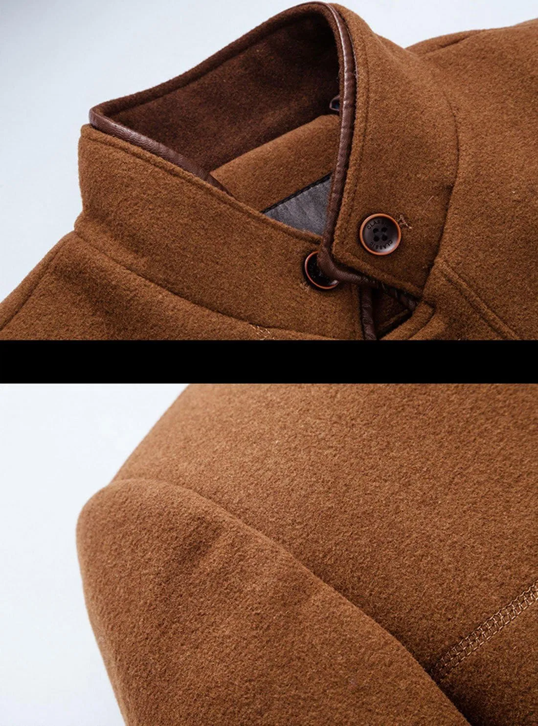 chouyatou Men's Gentle Band Collar Single Breasted Wool Blend Pea Coat