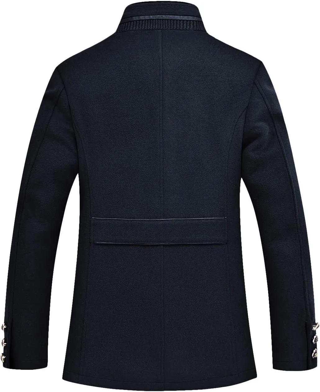 chouyatou Men's Gentle Band Collar Single Breasted Wool Blend Pea Coat
