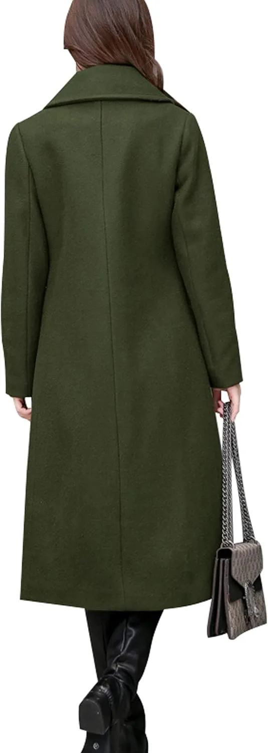 chouyatou Women's Big Notch Lapel Single Breasted Mid-Long Wool Blend Coat