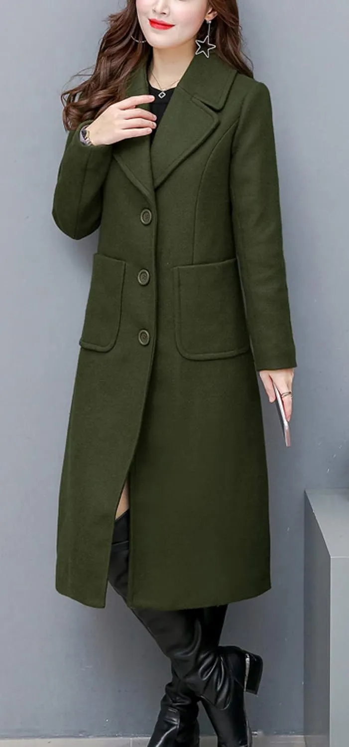 chouyatou Women's Big Notch Lapel Single Breasted Mid-Long Wool Blend Coat