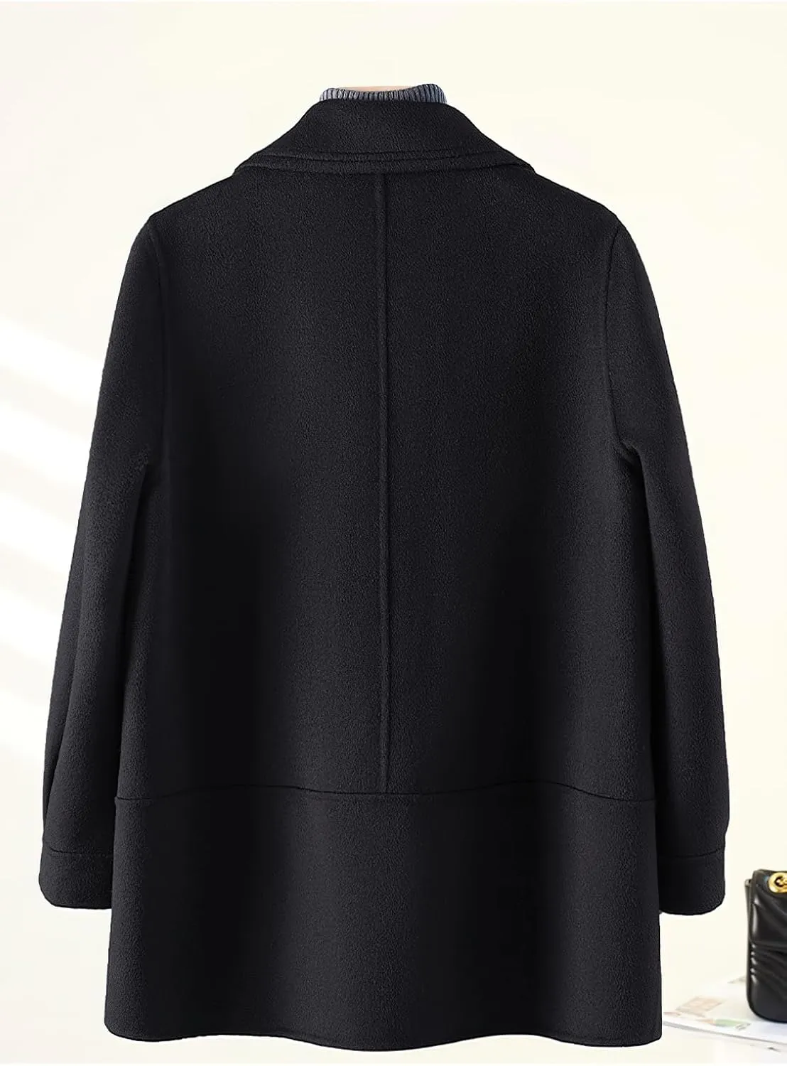 chouyatou Women's Dressy Wool Blend Coat Notch Lapel Overcoat Loose Warm Single Breasted Trench Coat