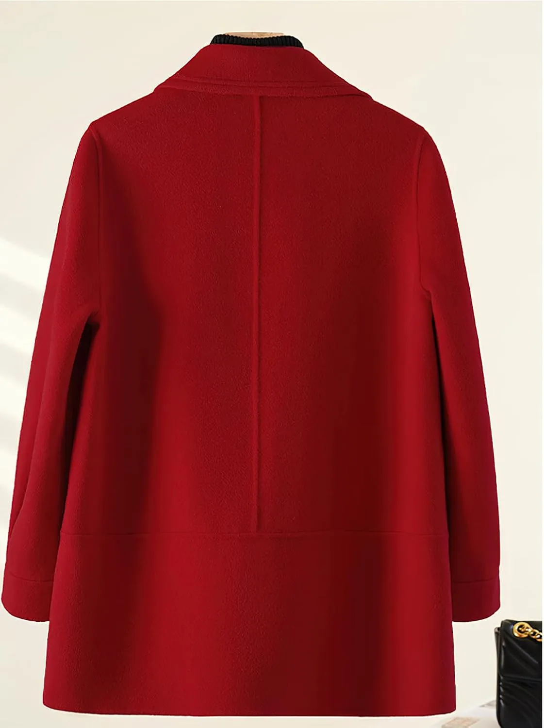 chouyatou Women's Dressy Wool Blend Coat Notch Lapel Overcoat Loose Warm Single Breasted Trench Coat