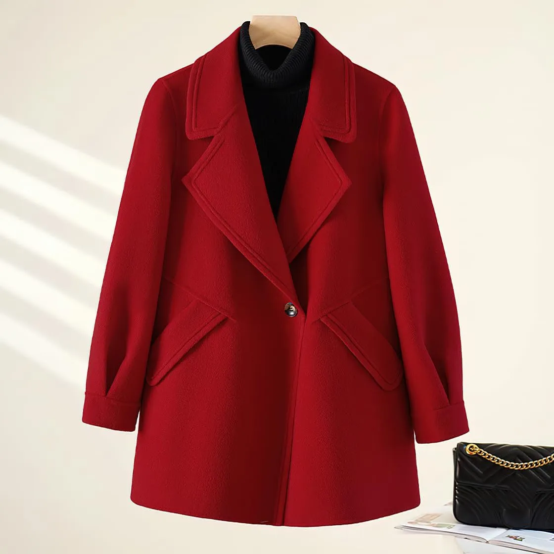 chouyatou Women's Dressy Wool Blend Coat Notch Lapel Overcoat Loose Warm Single Breasted Trench Coat