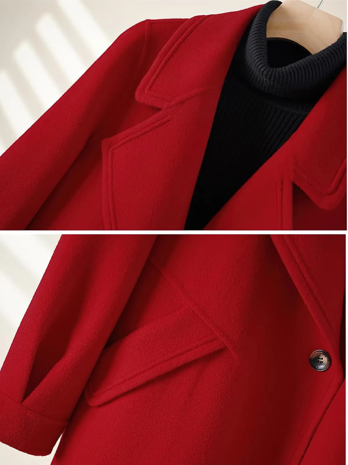 chouyatou Women's Dressy Wool Blend Coat Notch Lapel Overcoat Loose Warm Single Breasted Trench Coat