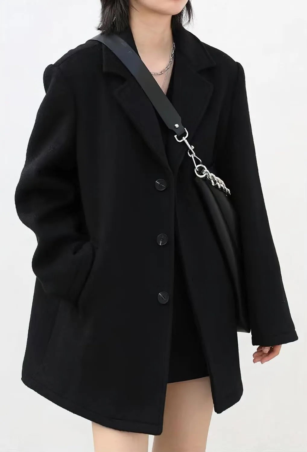 chouyatou Women's Oversized Wool Blend Casual Business Blazer Jacket Notch Lapel Dressy Work Trench Coat