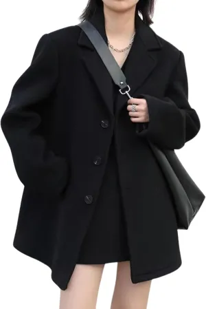 chouyatou Women's Oversized Wool Blend Casual Business Blazer Jacket Notch Lapel Dressy Work Trench Coat