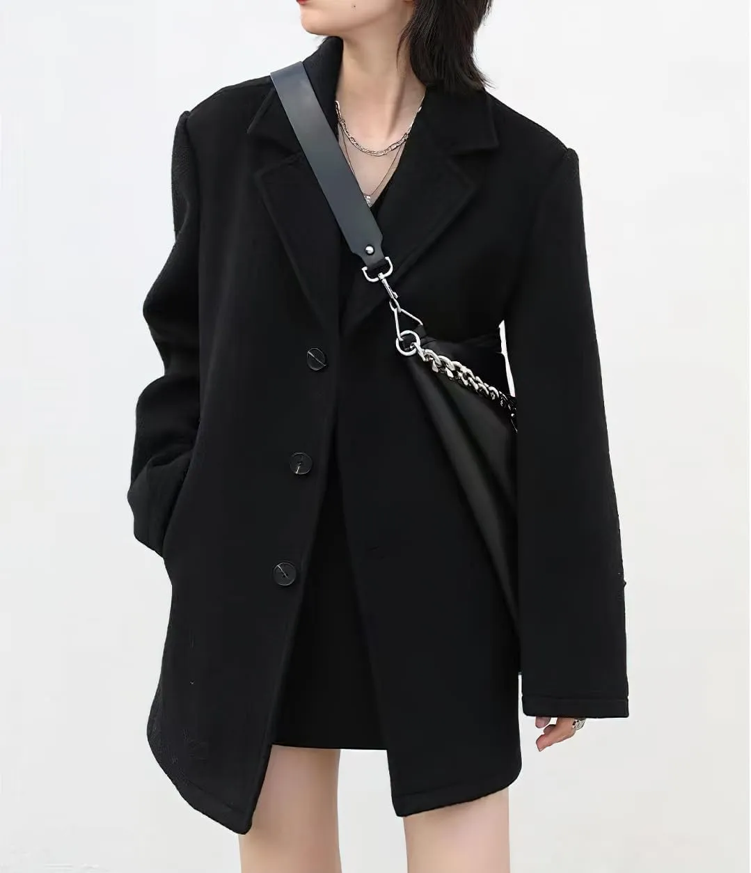 chouyatou Women's Oversized Wool Blend Casual Business Blazer Jacket Notch Lapel Dressy Work Trench Coat