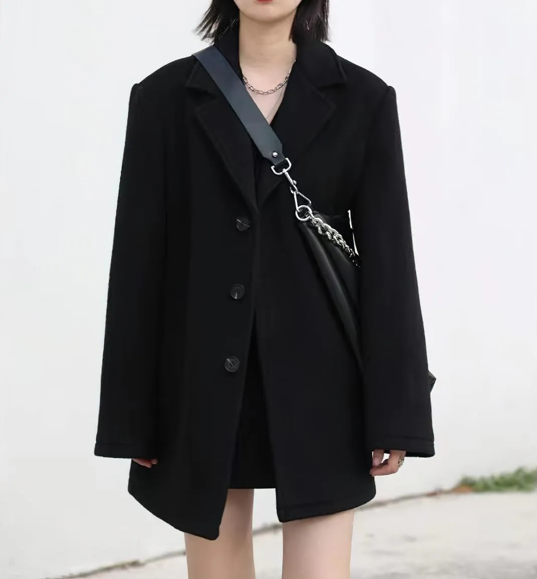chouyatou Women's Oversized Wool Blend Casual Business Blazer Jacket Notch Lapel Dressy Work Trench Coat