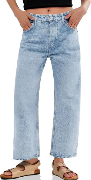 Cicy Bell Womens Baggy Horseshoe Jeans Boyfriend Wide Leg Vintage Mid Rise Cropped Denim Pants