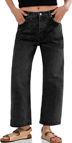Cicy Bell Womens Baggy Horseshoe Jeans Boyfriend Wide Leg Vintage Mid Rise Cropped Denim Pants