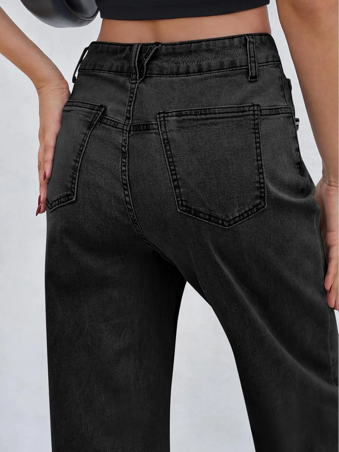 Cicy Bell Womens Baggy Horseshoe Jeans Boyfriend Wide Leg Vintage Mid Rise Cropped Denim Pants