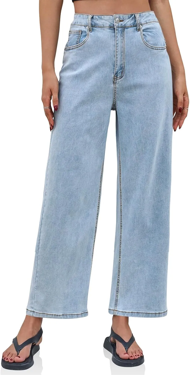 Cicy Bell Womens Baggy Horseshoe Jeans Boyfriend Wide Leg Vintage Mid Rise Cropped Denim Pants