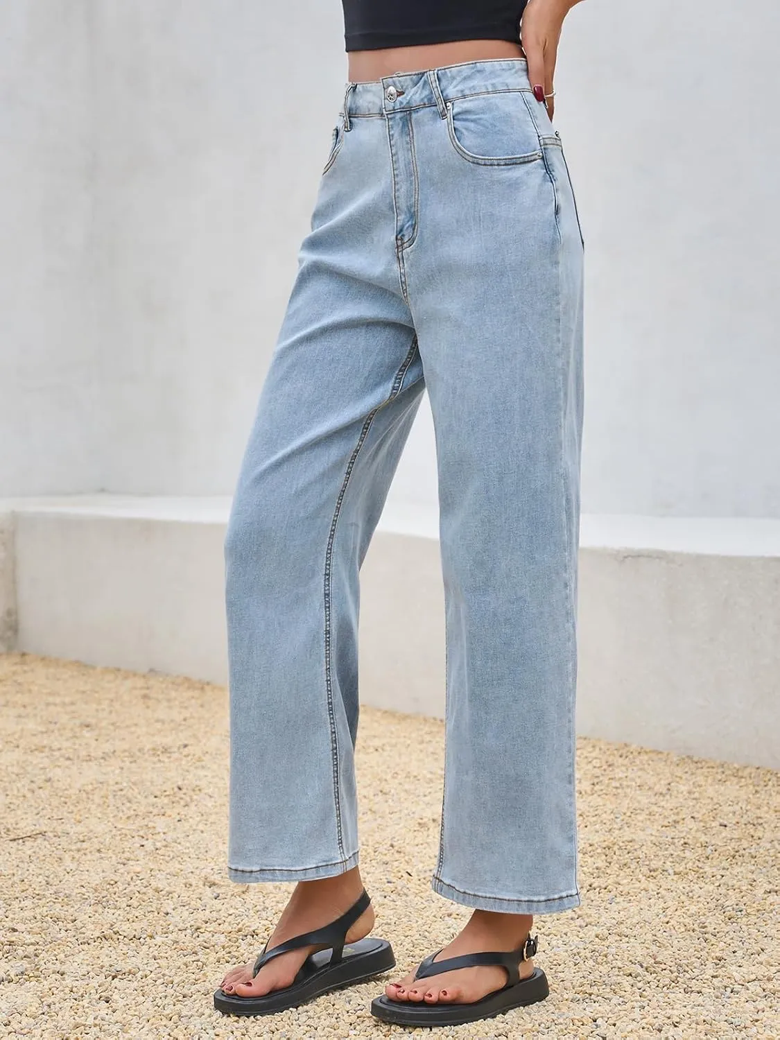 Cicy Bell Womens Baggy Horseshoe Jeans Boyfriend Wide Leg Vintage Mid Rise Cropped Denim Pants