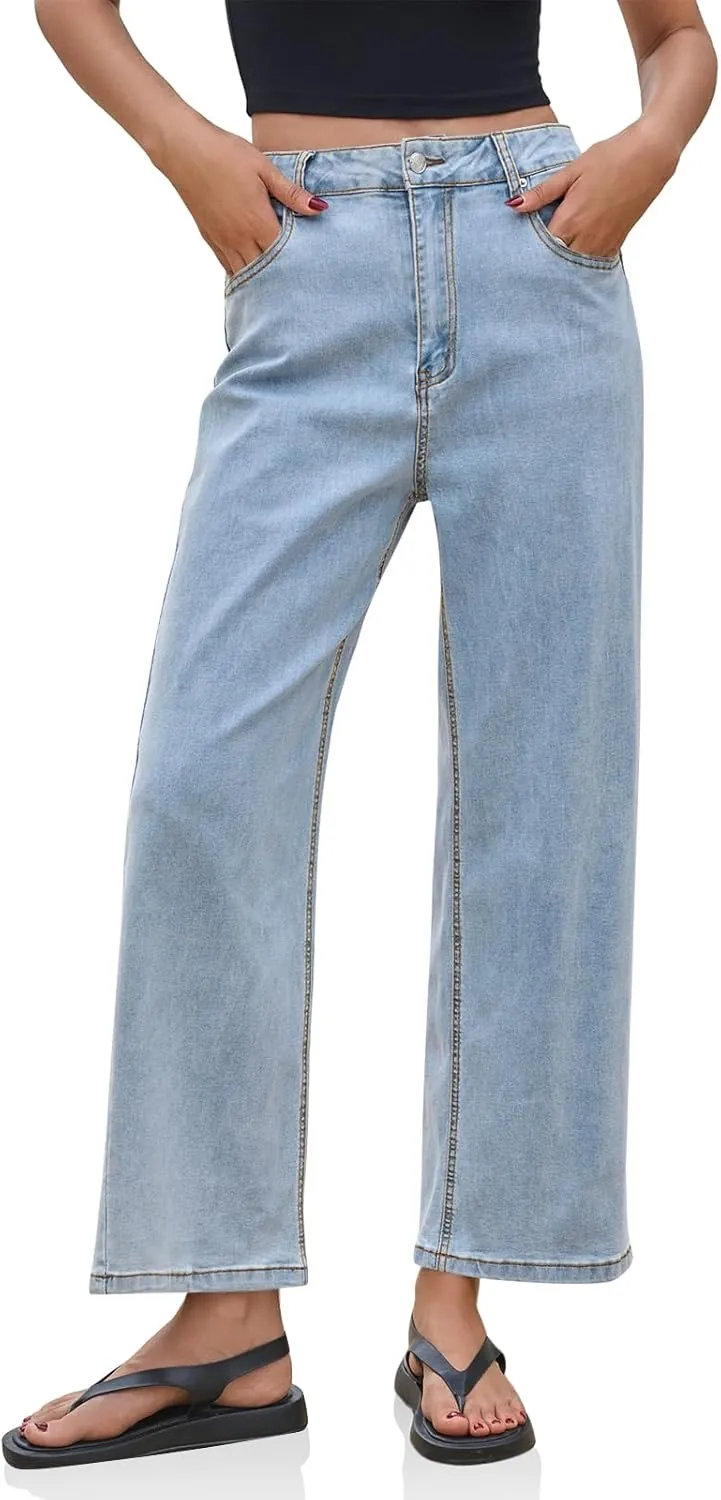 Cicy Bell Womens Baggy Horseshoe Jeans Boyfriend Wide Leg Vintage Mid Rise Cropped Denim Pants