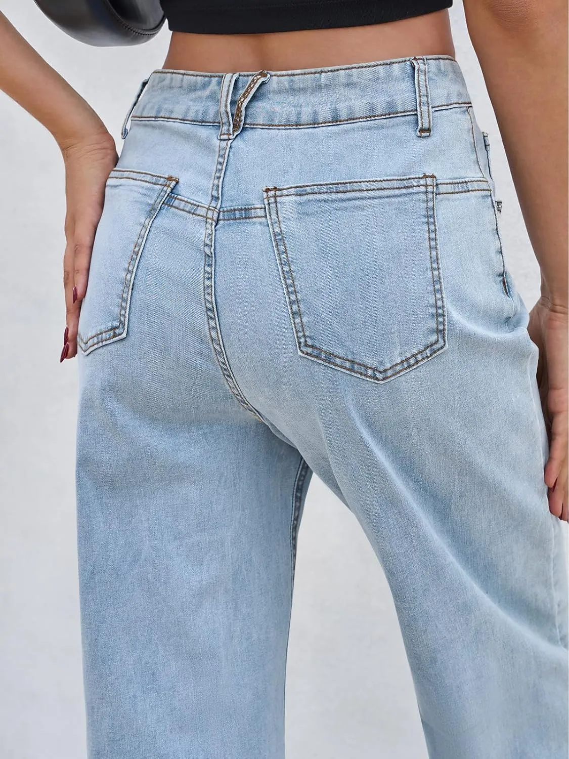 Cicy Bell Womens Baggy Horseshoe Jeans Boyfriend Wide Leg Vintage Mid Rise Cropped Denim Pants