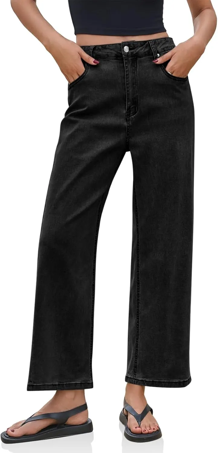 Cicy Bell Womens Baggy Horseshoe Jeans Boyfriend Wide Leg Vintage Mid Rise Cropped Denim Pants