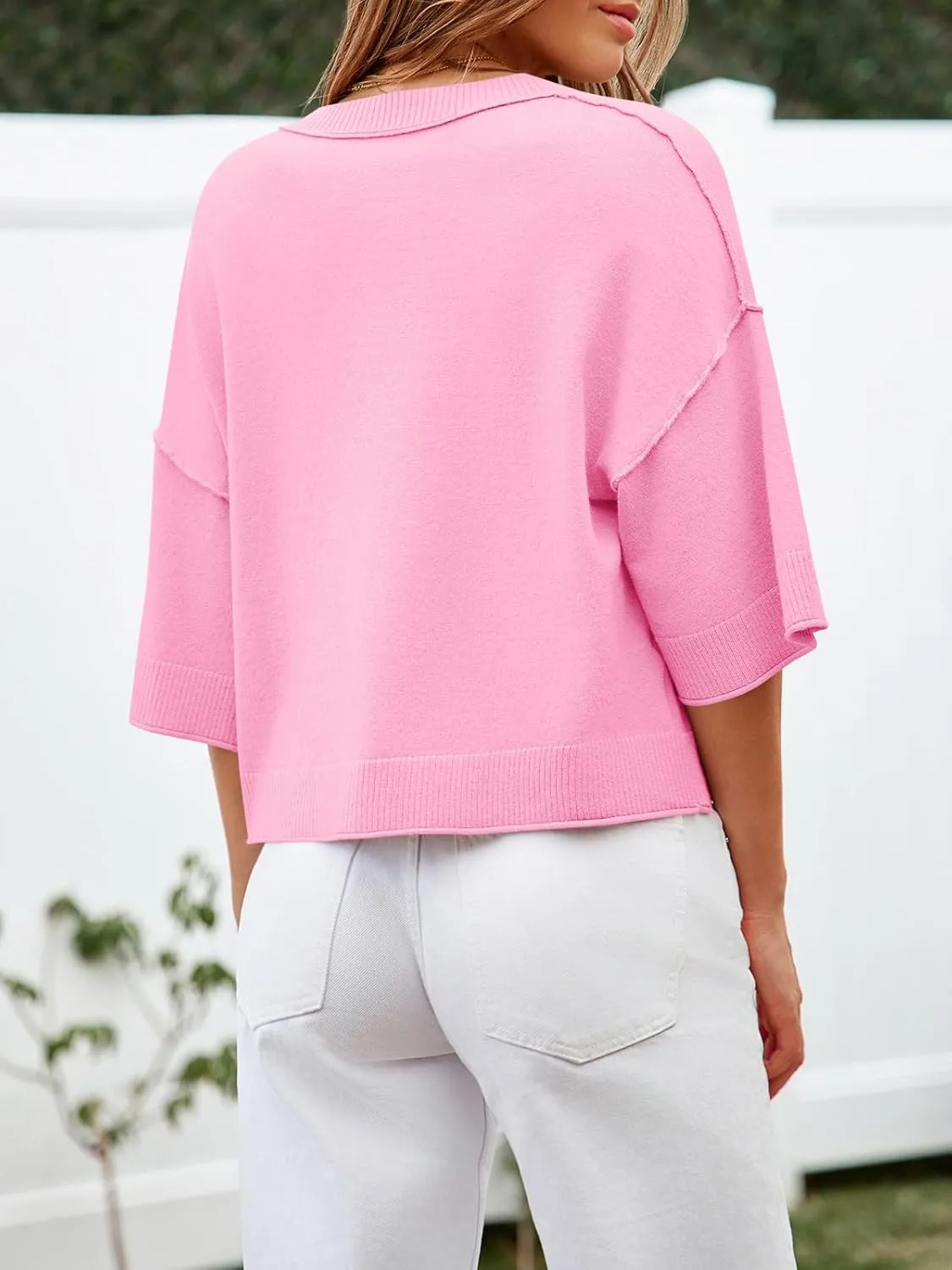 Cicy Bell Womens Half Sleeve Cardigan Sweaters Cropped Button Down Tops Oversized Lightweight Ribbed Knit Summer Outfits