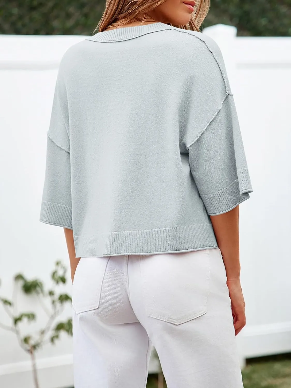 Cicy Bell Womens Half Sleeve Cardigan Sweaters Cropped Button Down Tops Oversized Lightweight Ribbed Knit Summer Outfits