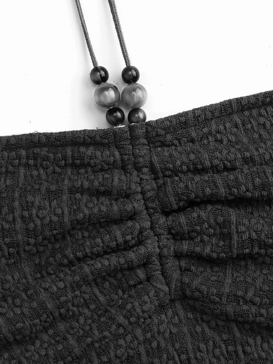 CIDER Halter Tops for Women Crochet Boho Backless Ruched Tie Back Vacation Beach Tank Crop Tops