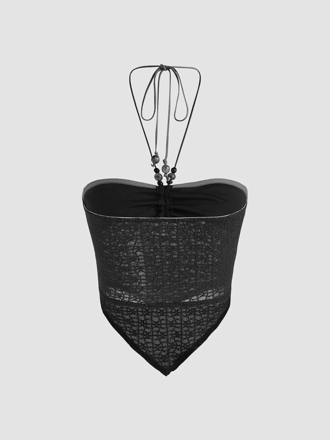 CIDER Halter Tops for Women Crochet Boho Backless Ruched Tie Back Vacation Beach Tank Crop Tops
