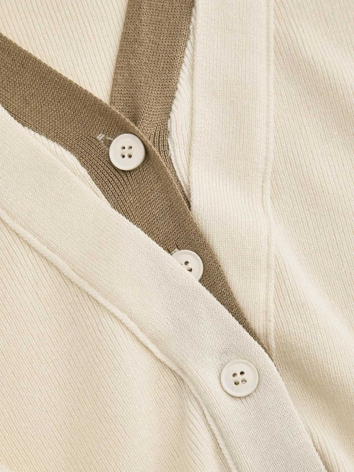 CIDER Wool-Blend Knit V-Neck Two Tone Solid Button Oversized Cardigan