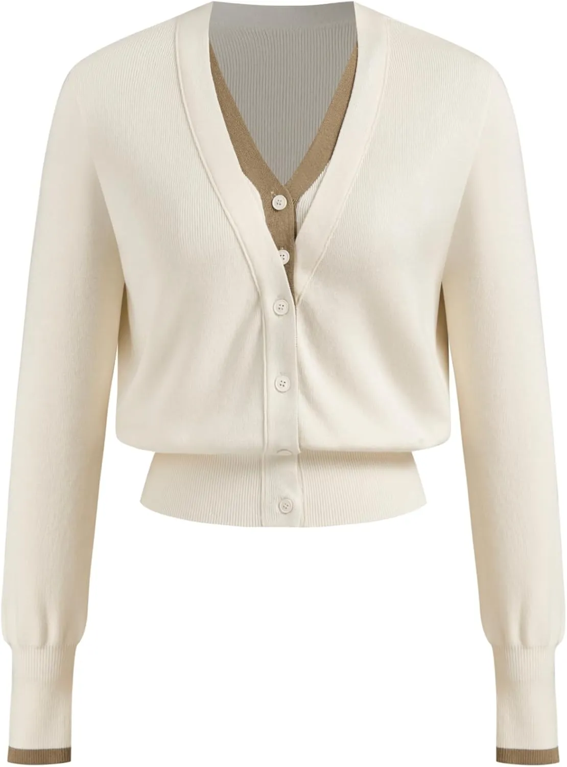 CIDER Wool-Blend Knit V-Neck Two Tone Solid Button Oversized Cardigan