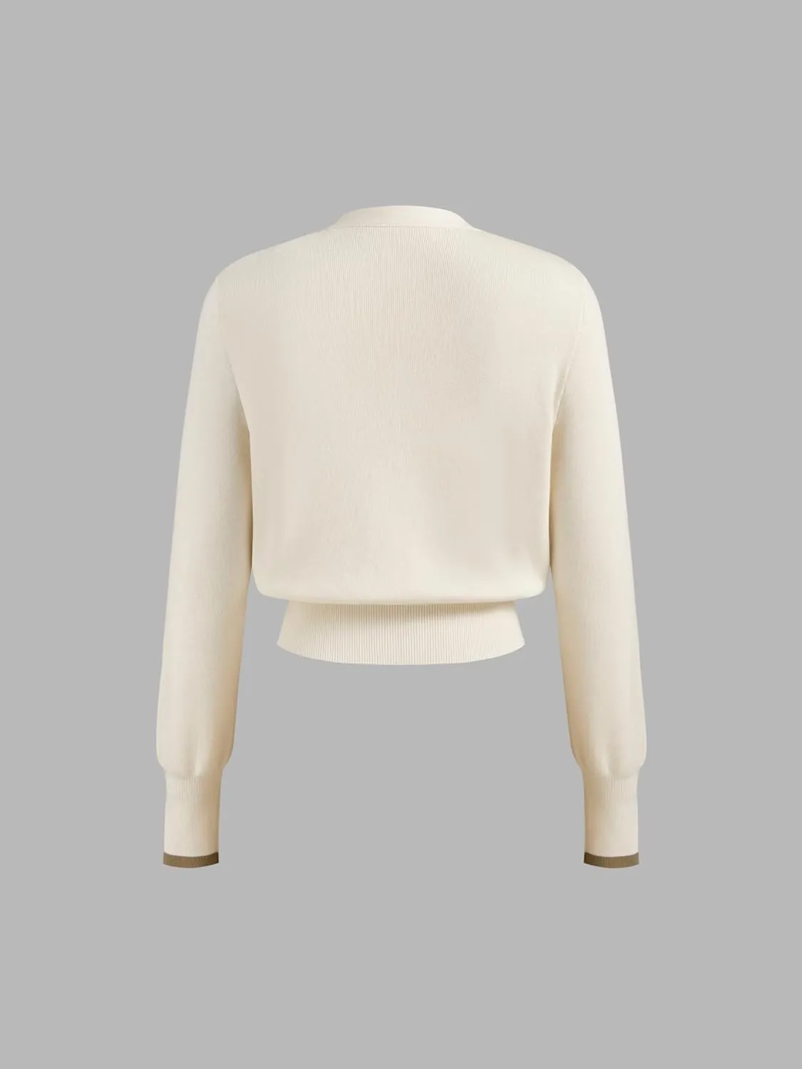 CIDER Wool-Blend Knit V-Neck Two Tone Solid Button Oversized Cardigan
