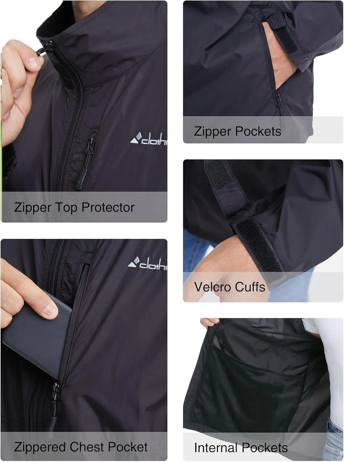 clothin Mens Lightweight Windbreaker Packable Jacket Water Resistant for Hiking Outdoor Cycling