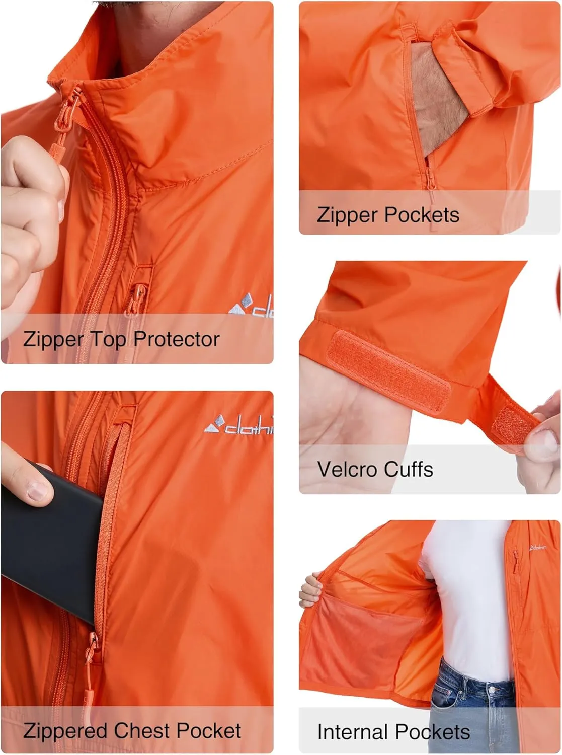 clothin Mens Lightweight Windbreaker Packable Jacket Water Resistant for Hiking Outdoor Cycling