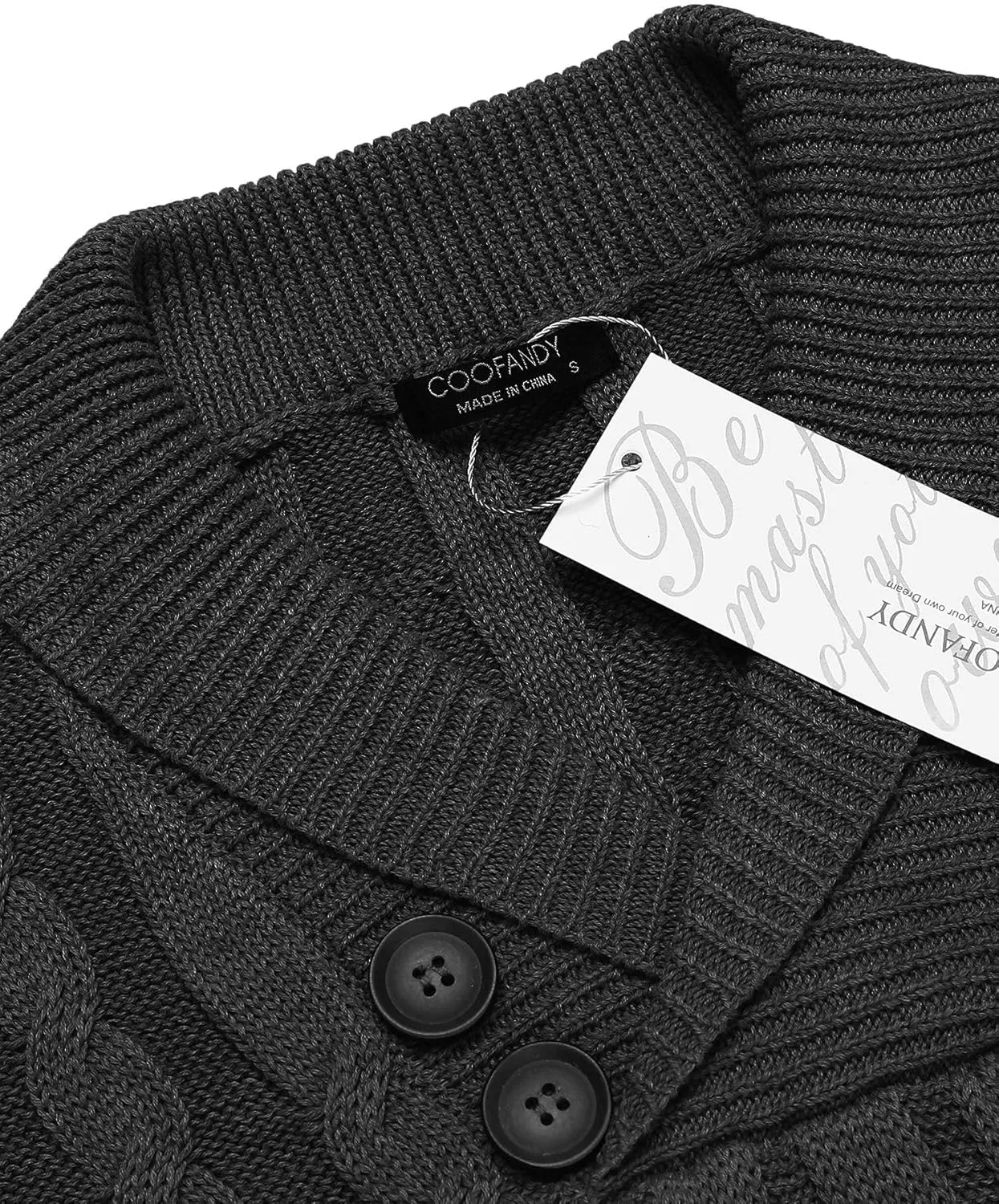 COOFANDY Men's Shawl Collar Pullover Sweater Slim Fit Casual Button Cable Knit Sweaters