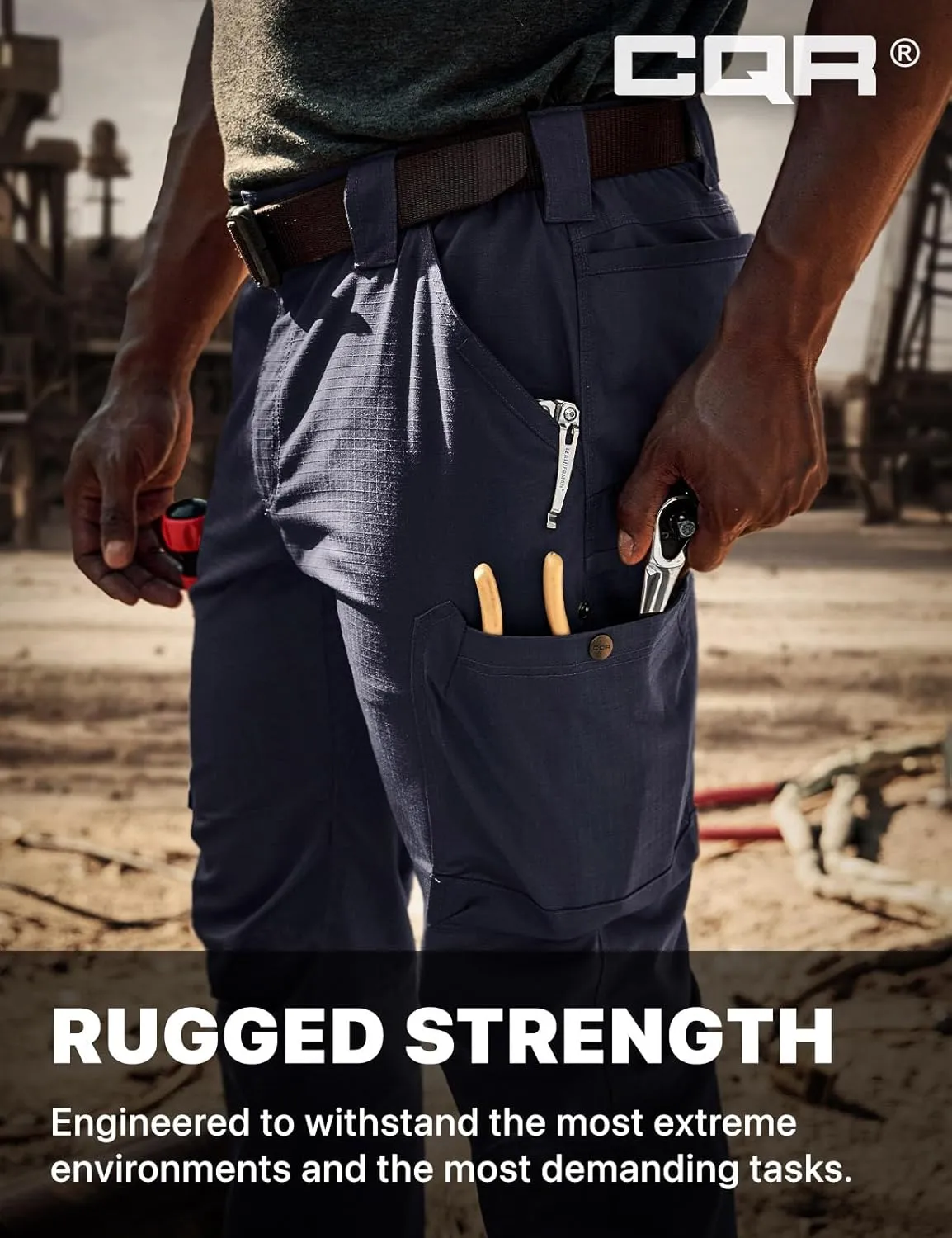 CQR Men's Quick Dry Work Pants, Water Resistant Outdoor Tactical Pants, Lightweight Stretch Cargo Hiking Pants