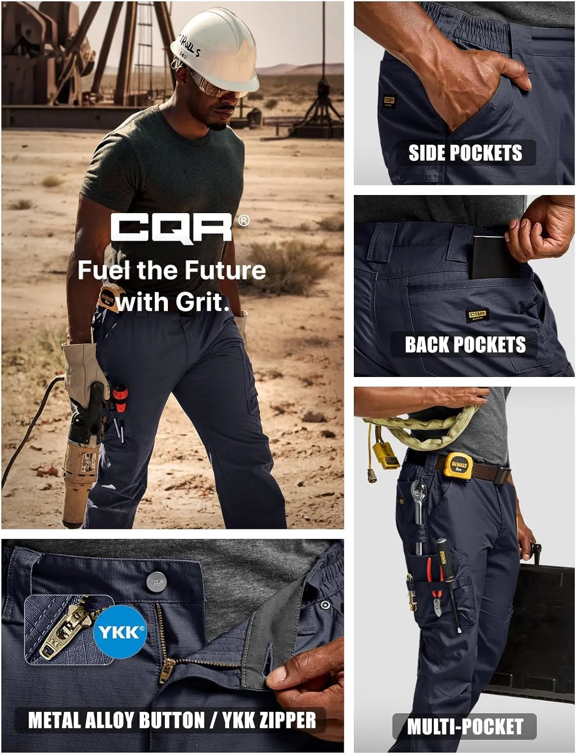 CQR Men's Quick Dry Work Pants, Water Resistant Outdoor Tactical Pants, Lightweight Stretch Cargo Hiking Pants