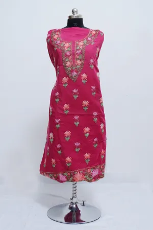 Dark pink Colour Cotton Suit With Beautiful Kashmiri Embroidery Definately Add Elegance.