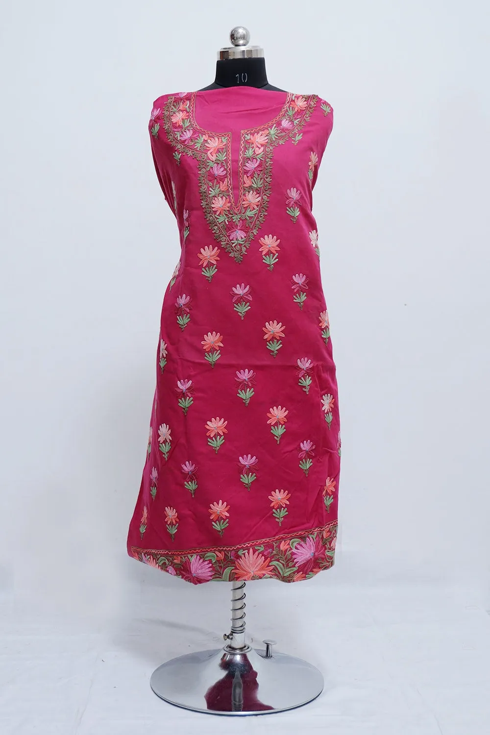 Dark pink Colour Cotton Suit With Beautiful Kashmiri Embroidery Definately Add Elegance.