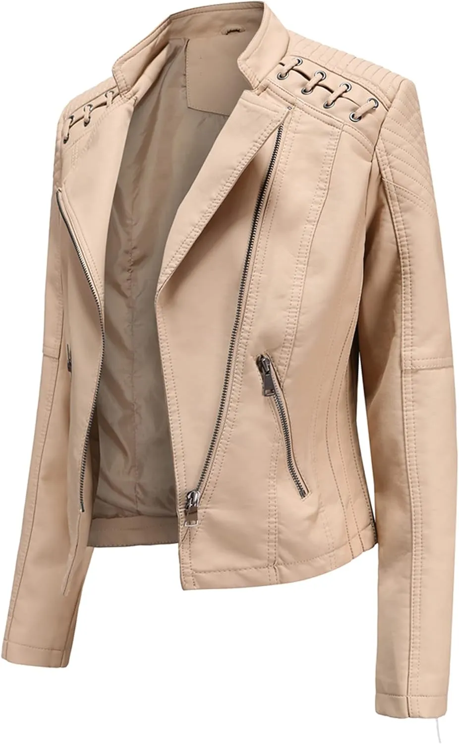 Dear model Women's Leather Jackets,Faux Leather Moto Jacket Slim Thin Leather for Casual Look