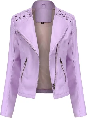 Dear model Women's Leather Jackets,Faux Leather Moto Jacket Slim Thin Leather for Casual Look