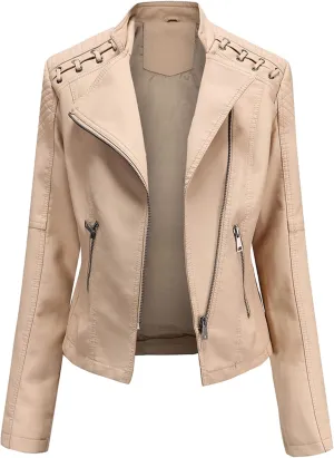 Dear model Women's Leather Jackets,Faux Leather Moto Jacket Slim Thin Leather for Casual Look