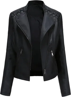 Dear model Women's Leather Jackets,Faux Leather Moto Jacket Slim Thin Leather for Casual Look