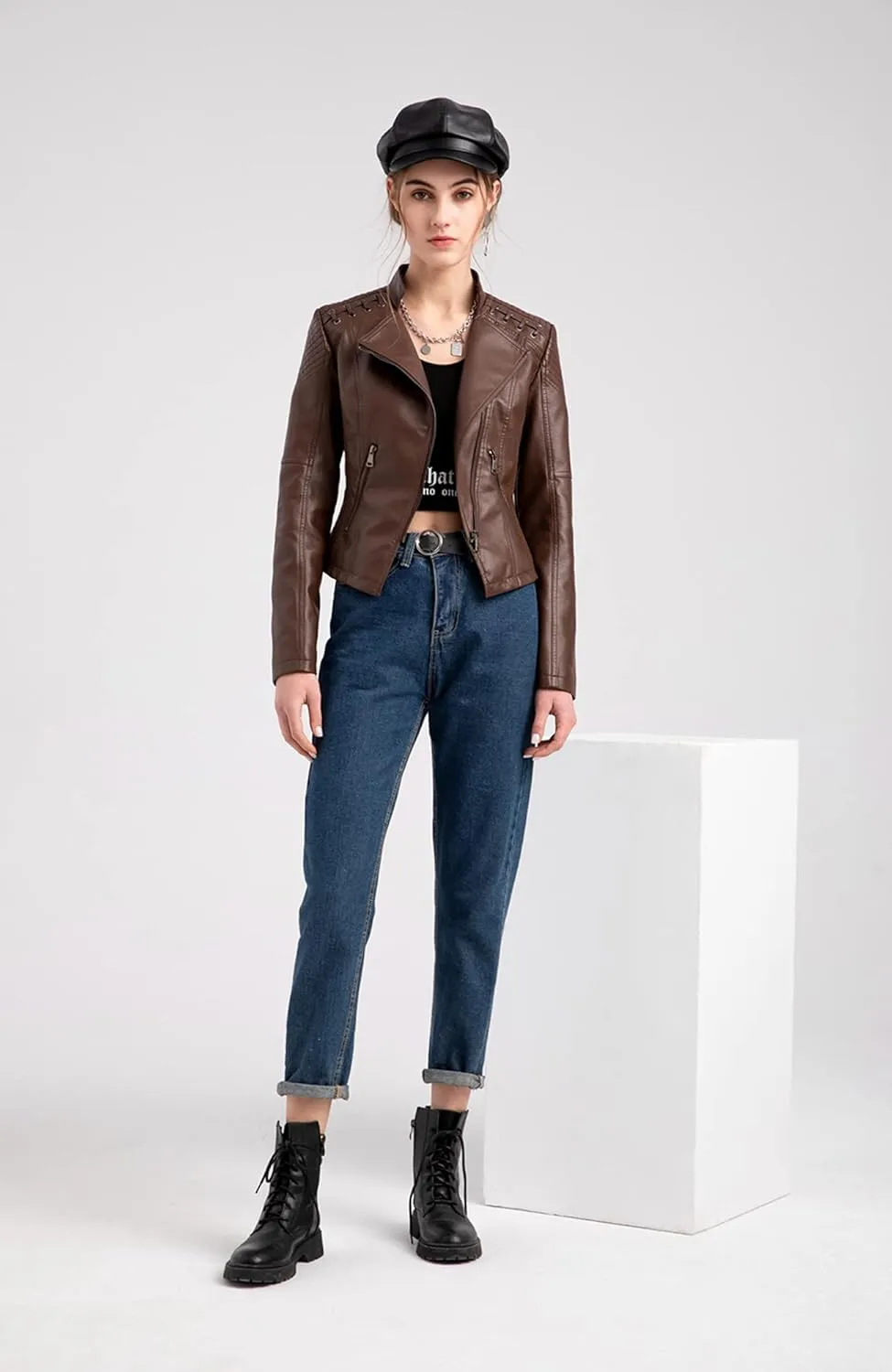 Dear model Women's Leather Jackets,Faux Leather Moto Jacket Slim Thin Leather for Casual Look