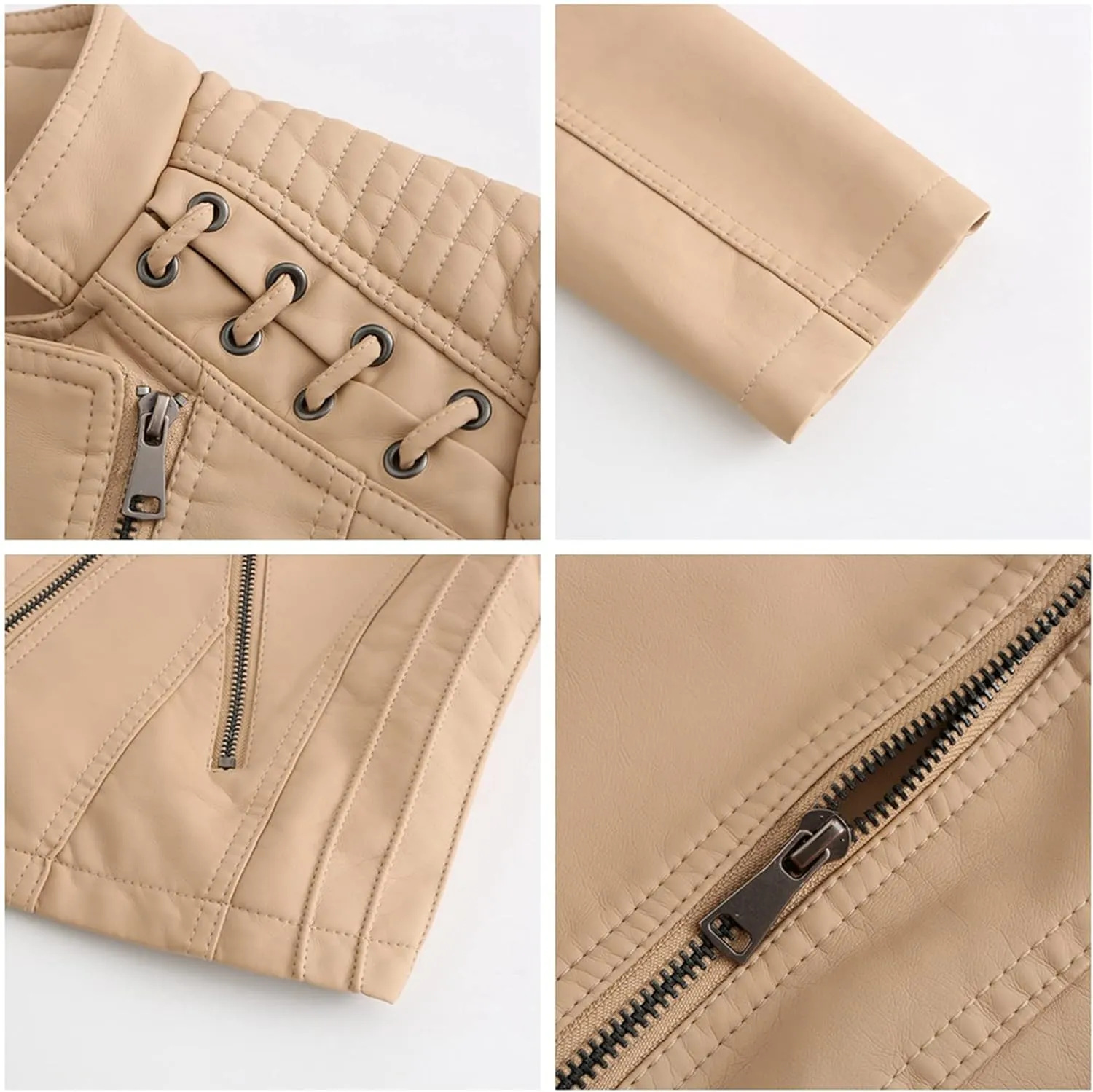 Dear model Women's Leather Jackets,Faux Leather Moto Jacket Slim Thin Leather for Casual Look